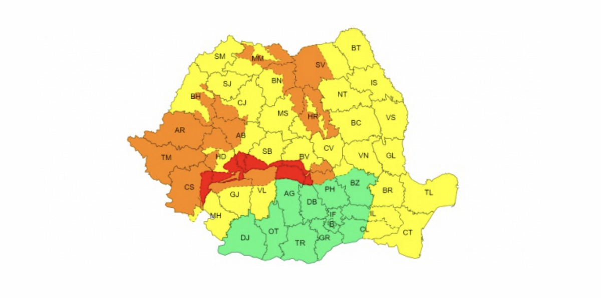 Cod portocaliu de vânt puternic în Timiș, cu ninsori prognozate în vest.